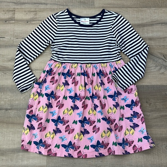 Hanna Andersson Other - Cotton Size 120/ 6-7 us long sleeve striped and buttterfly dress with pockets